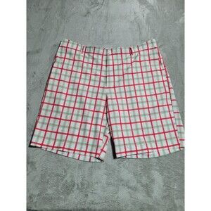 Golf America Shorts Mens 40 White Plaid Stretch Golf Chino Flat Front Microfiber